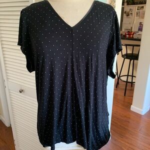 Alfani Black plus size V-Neck Short Sleeve Top with White Micro Dots
